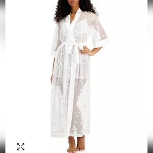 INC International Concepts Ditsy Daisy-Embroidered Sheer Wrapper Robe Small
